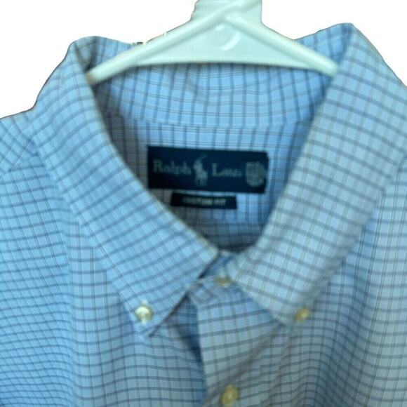 Ralph Lauren Men's Button Down Shirt, Sz. 17, Blue Check, Long Sleeve #11 - Picture 3 of 5